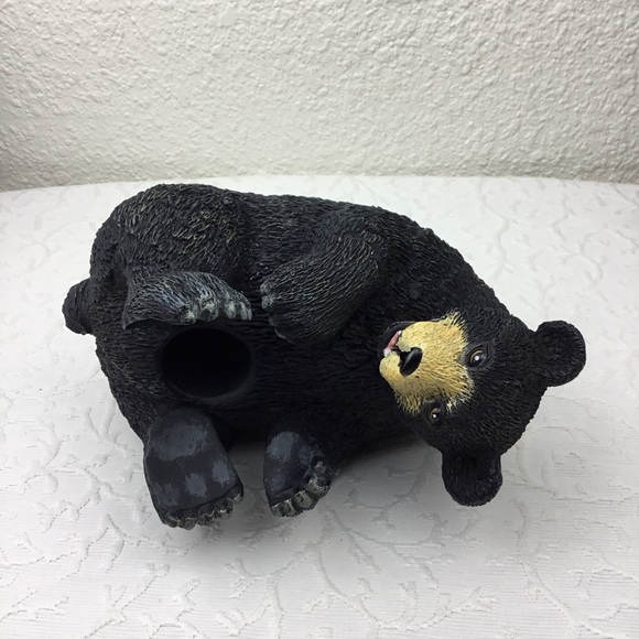 Bear Candle Holder Black Bear Cabin UpsideDown Figurine Candlesticks L10”xw6”xT6 - Picture 3 of 8